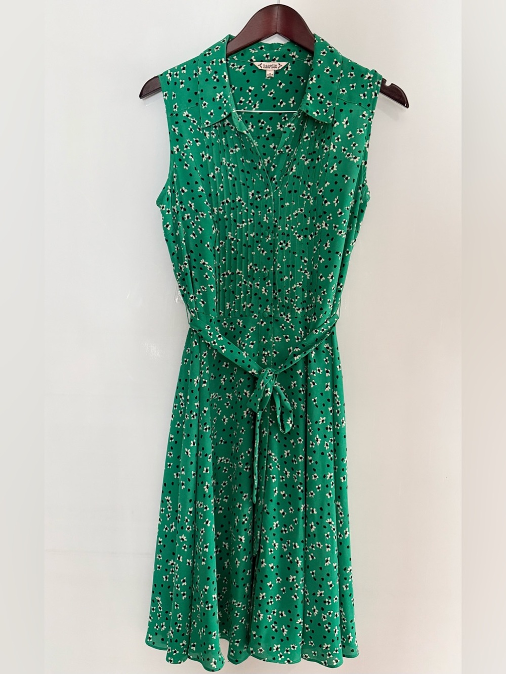 Nanette Lepore Green Floral Sleeveless Belted Midi Dress Size 4